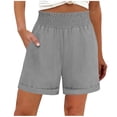 thumbnail image 1 of CHGBMOK Womens Summer Casual Shorts with Pockets Solid Elastic High Waisted Wide Leg Shorts Beach Vacation Outfits, 1 of 8