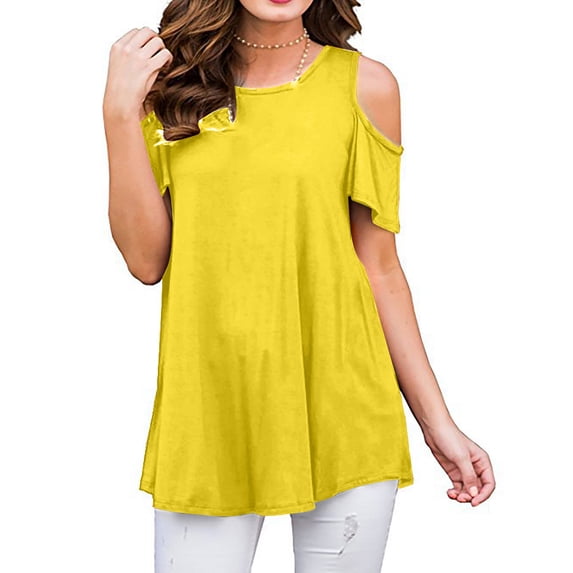 CHGBMOK Womens Summer Cold Shoulder Tops Plus Size Short Sleeve T Shirts Pullover Sexy Casual Dolman Blouses