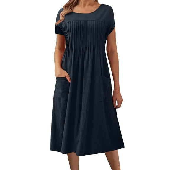 CHGBMOK Womens Summer Dresses Fashion Summer Solid Color Short-sleeved V-neck Casual Dress Sizes S-5XL