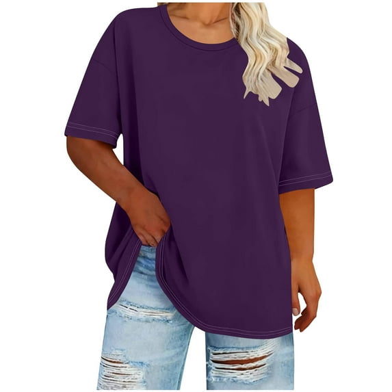 CHGBMOK Women's Plus Size T Shirts Oversized Tees Summer Half Sleeve Crew Neck Tunic Tops