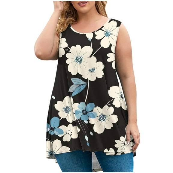 CHGBMOK Plus Size Tank Tops for Women Tunic Sleeveless Shirts Dressy Casual Floral Blouses Loose Summer Tops