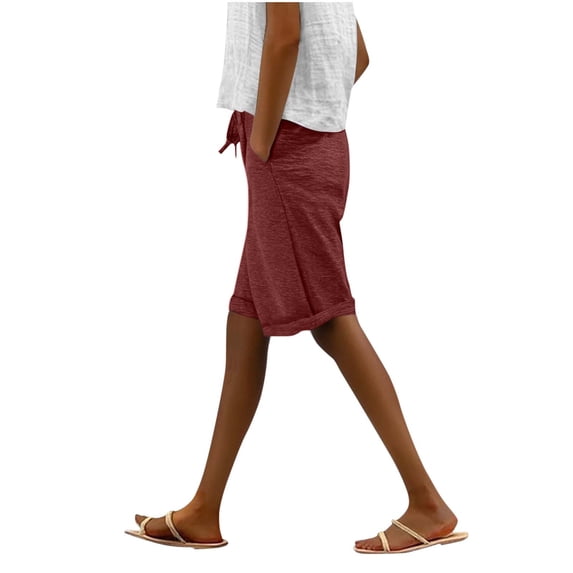 CHGBMOK Womens Summer Shorts Drawstring Capri Pants Bermuda Shorts Straight Knee Length Pants with Pockets