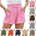 thumbnail image 1 of CHGBMOK Womens Summer Shorts Drawstring High Waist Casual Ruffle Shorts Solid Comfy Lounge Shorts with Pockets, 1 of 9