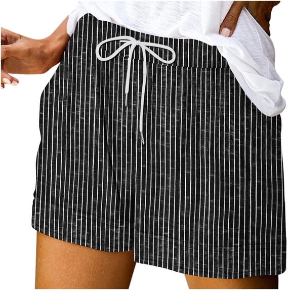 CHGBMOK Womens Summer Striped Shorts Comfy Loose Drawstring Short Pants with Pockets