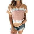 thumbnail image 1 of CHGBMOK Womens Summer Tops 2025 Color Block Short Sleeve Shirts Round Neck Tie Dye T-Shirt, 1 of 5