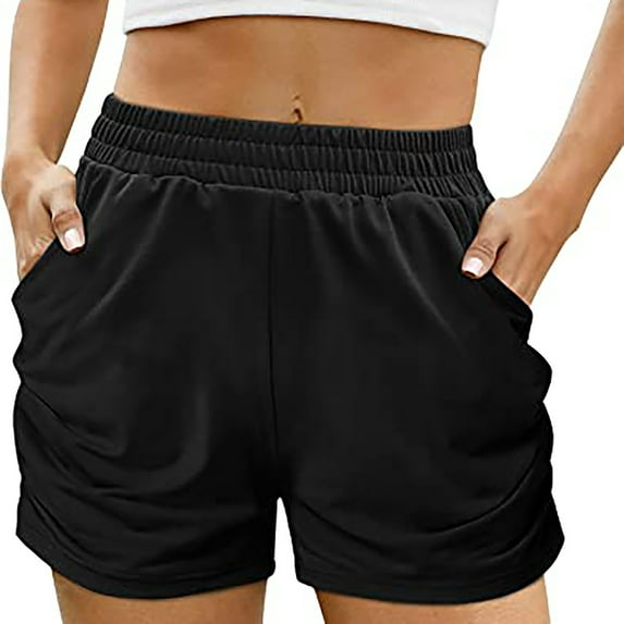 CHGBMOK Womens Sweat Shorts with Pockets Trendy Solid Elastic Waist Summer Workout Shorts Lounge Shorts