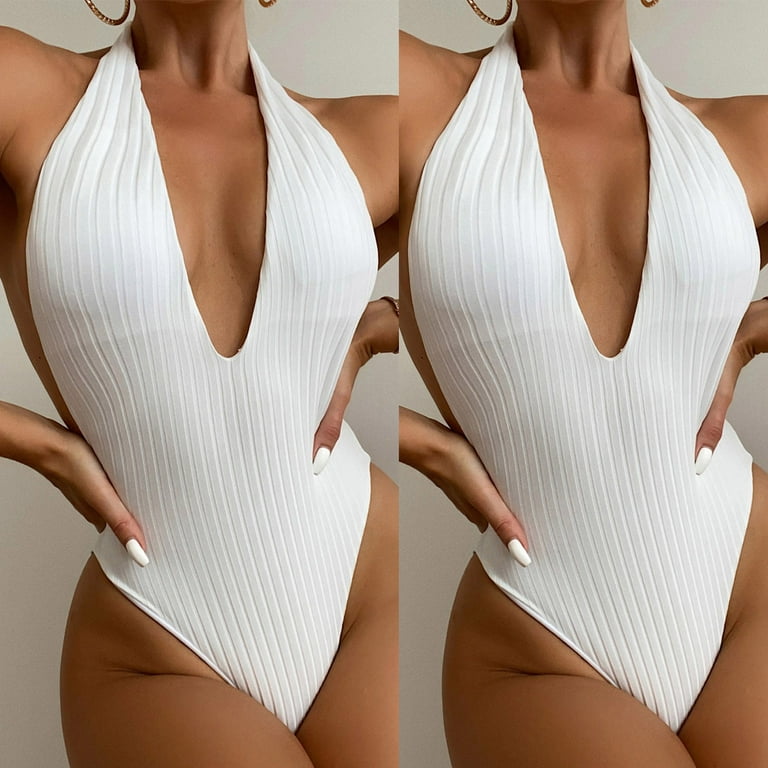 CHGBMOK Womens Swimsuits Bikini Solid Set Swimsuit One-Piece Filled Bra  Swimwear Beachwear on Clearance 