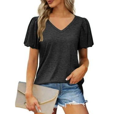 CHGBMOK Womens T Shirts Short Sleeve V Neck Loose Summer Tees Basic Tunic Tops