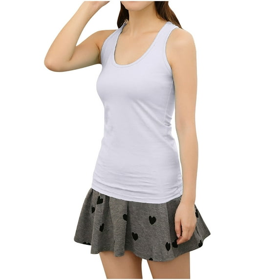 CHGBMOK Womens Tank Tops Summer Cotton Wide I-shaped Slim Base Inner Versatile Slim Round Neck Sizes S-3XL