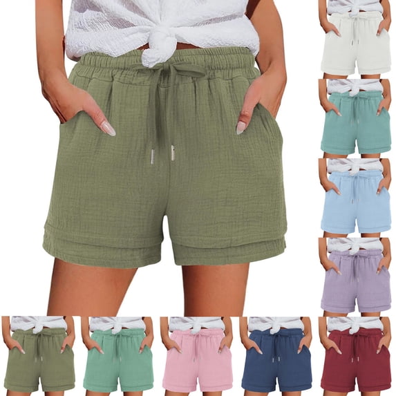 CHGBMOK Womens Trendy Solid Casual Shorts Drawstring Elastic Waist Shorts Summer Comfy Loose Shorts with Pockets