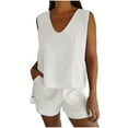 thumbnail image 1 of CHGBMOK Womens Two-piece Set Sleeveless Tank Top & Pocket Short Pants Solid Color Summer Outfits (White,XXL), 1 of 7