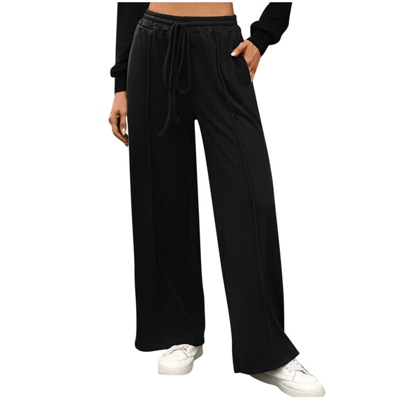 CHGBMOK Womens Wide Leg Trousers with Pockets Drawstring High Waisted Lounge Athletic Pants Yoga Pants Solid Loose