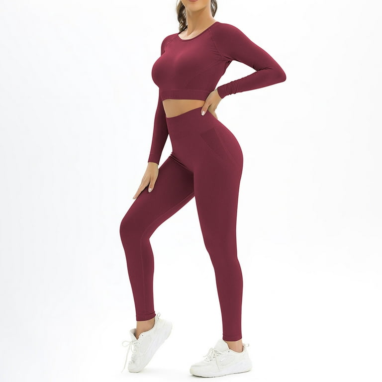 CHGBMOK Womens Workout Sets Seamless Hollow Yoga Long Sleeve Yoga Suit  Sports Fitness Running Yoga Set 