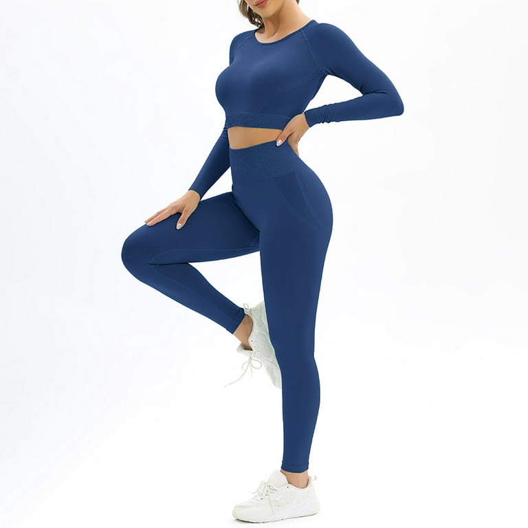 CHGBMOK Womens Workout Sets Seamless Hollow Yoga Long Sleeve Yoga Suit  Sports Fitness Running Yoga Set 
