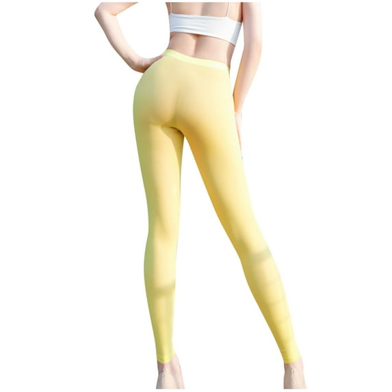 CHGBMOK Workout Leggings for Women High Waisted-Thin Perspective Tight Pants Fitness Slim Oily Yoga Pants S-L