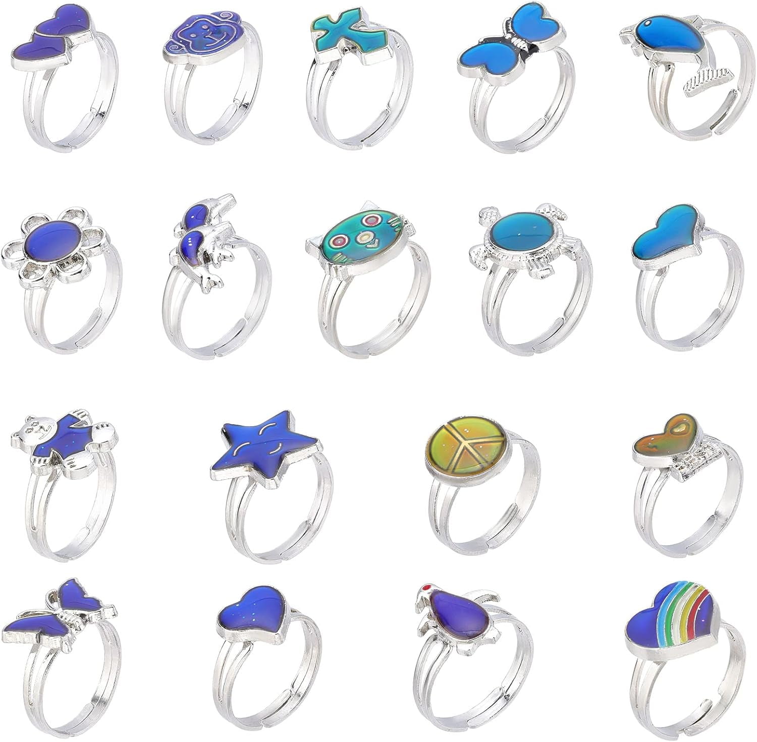 CHGCRAFT18 Styles 7 1/4(17.5mm) Mood Rings Color Change Ring Adjustable ...