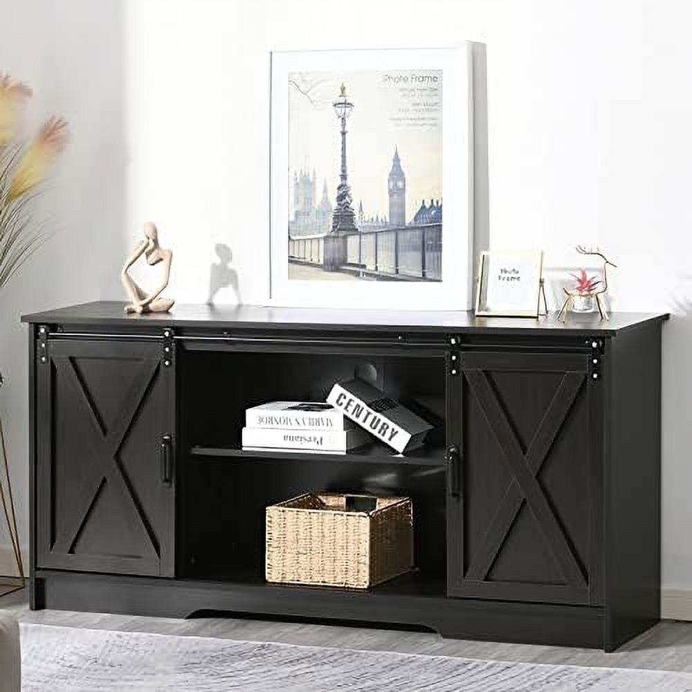 CHGTYS Farmhouse TV Stand for 65+ Inch TV Espresso Entertainment Center