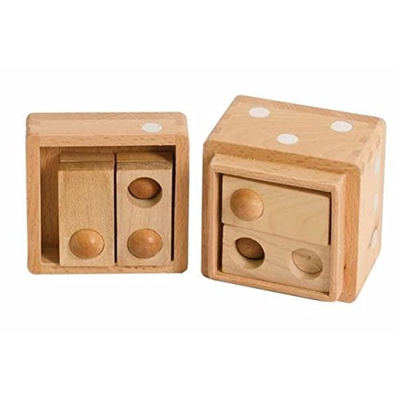 CHH 6134 1 Inch Wooden 3D Hole and Balls Dice Box Puzzle, Light Beige