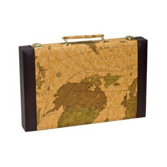 CHH Imports 15 Inch Backgammon Set In Brown Vinyl Map Design Case