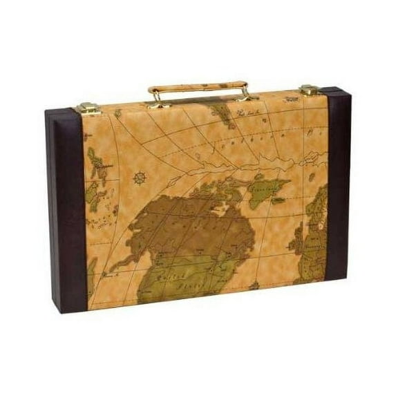 CHH Imports 15 Inch Backgammon Set In Brown Vinyl Map Design Case