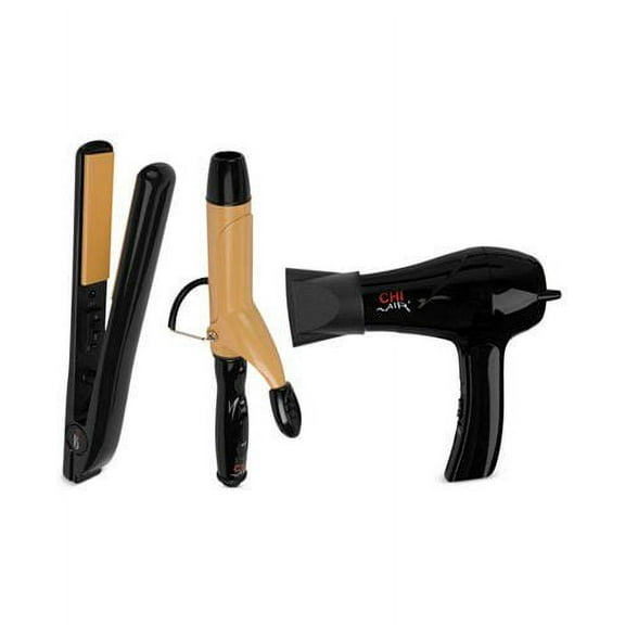CHI Air Travel 3 Piece Set with Mini Iron, Dryer, Curling Iron, Black
