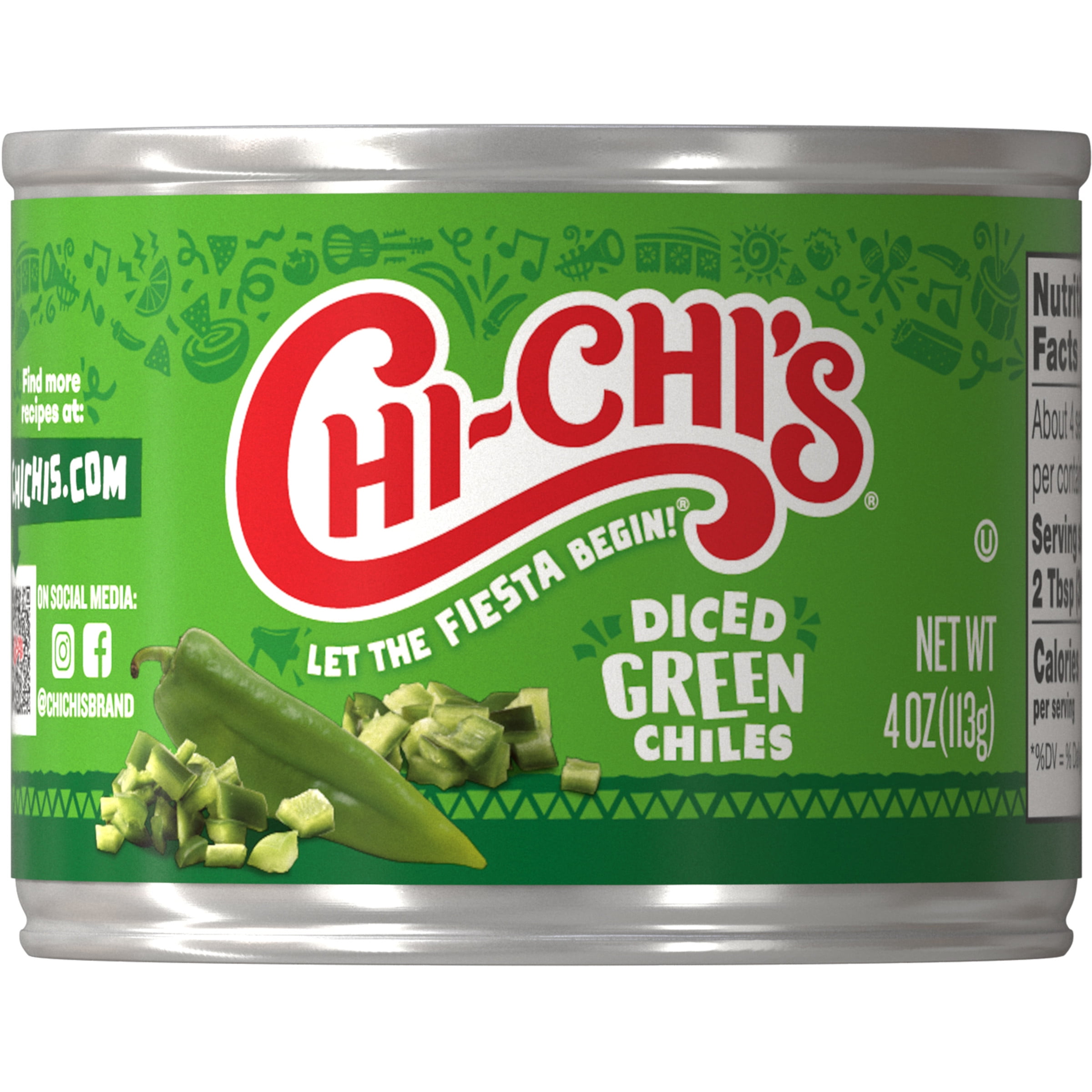 CHI-CHI'S Diced Green Chiles, 4 oz Steel Can, Shelf stable