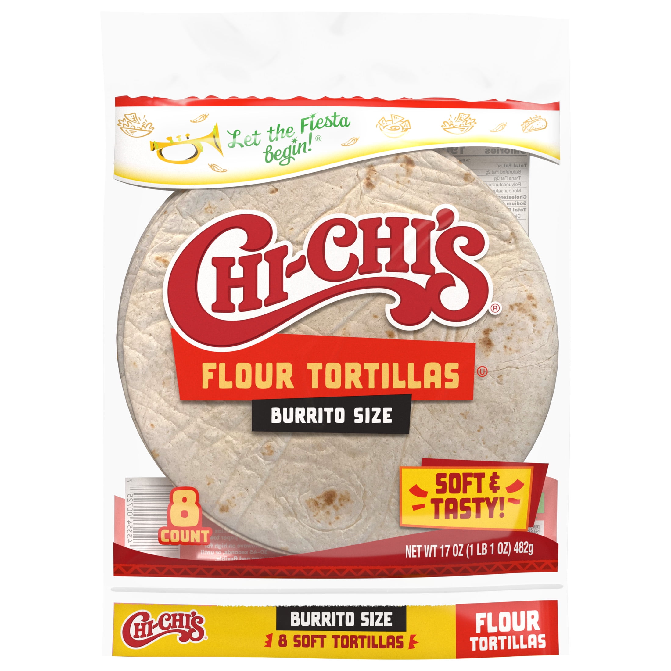 CHI-CHI'S Flour Tortillas Burrito Size, Tortilla Wrap, Shelf-Stable, 17 oz Resealable Package, (8 Tortillas)
