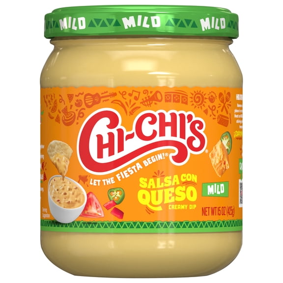 CHI CHI'S Salsa Con Queso, Mild, Cheese Dip, Nacho Topping, Shelf Stable, 15 oz Glass Jar