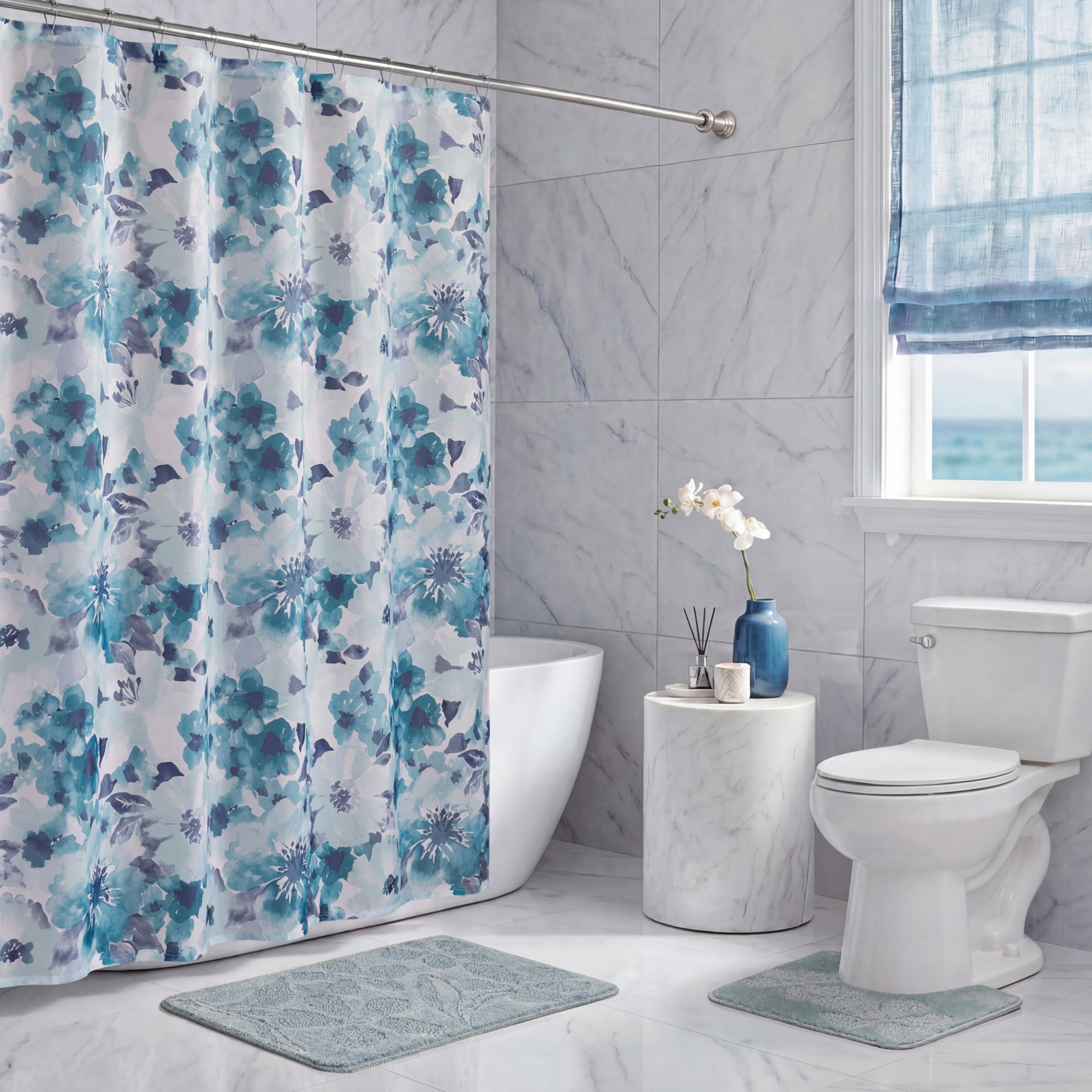 CHI Connolly Shower Curtain with Hooks and Rugs Modern Washable 72" W x 72" L 15-Piece Set