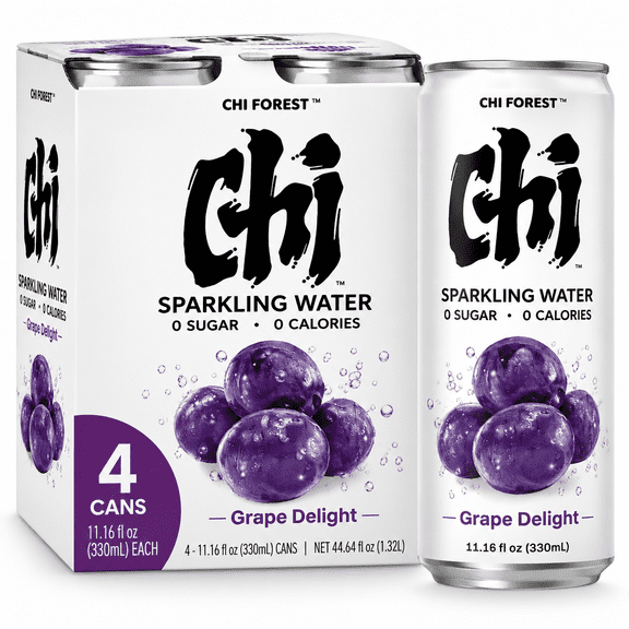 Chi Forest Grape Delight Sparkling Water, Zero Sugar & Zero Calories, Grape Flavored Fizzy Drink, 11.16 fl oz Can 4PK