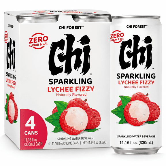 Chi Forest Sparkling Lychee Fizzy Water, Naturally Flavored, Zero Sugar & Zero Calories, 11.16 fl oz Can 4PK
