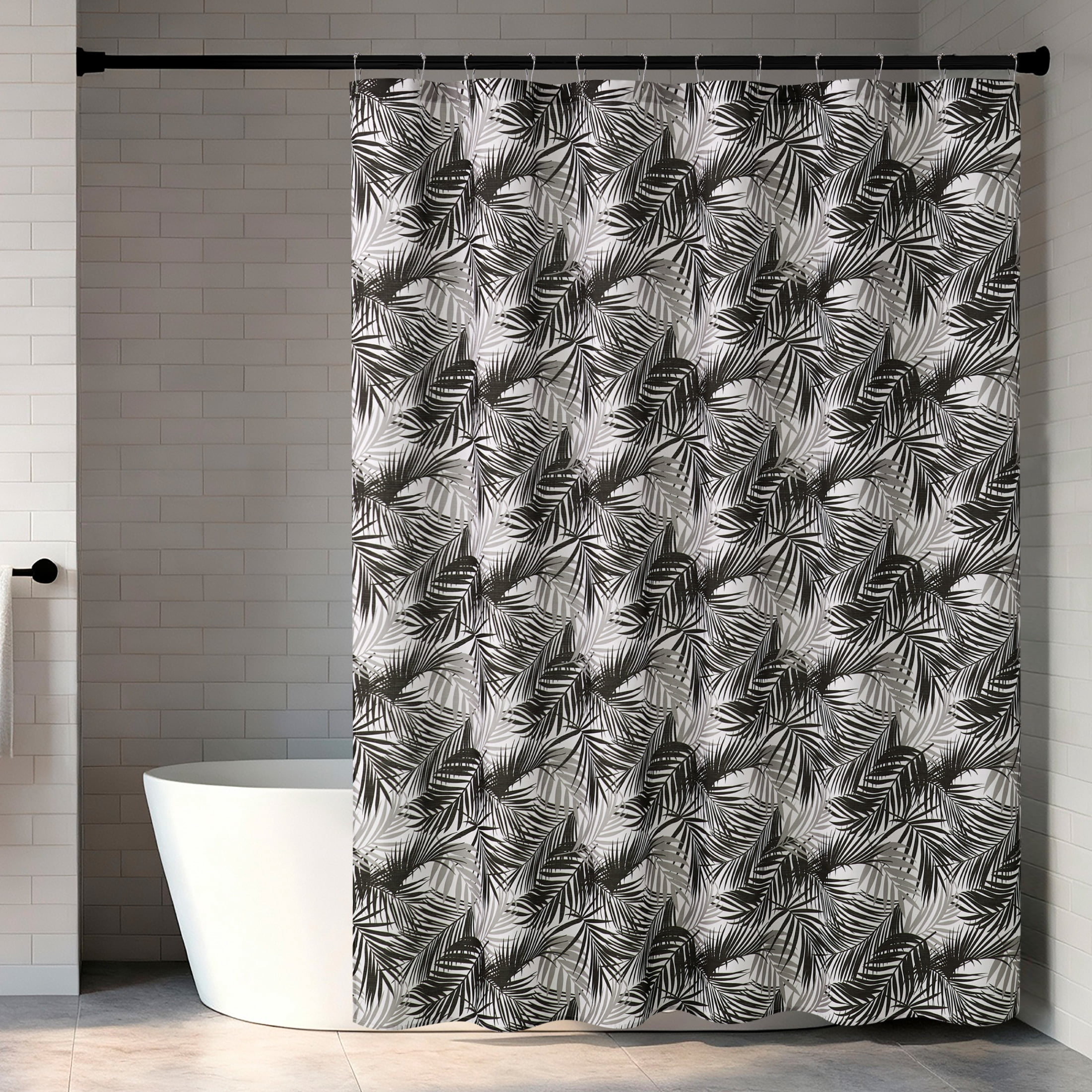 CHI Havana Palm Shower Curtain and Hooks Modern Washable 70" W x 72" L 13-Piece Set