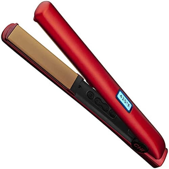 CHI Original Digital Ceramic Flat Iron, Hair Straightener For A Smooth Finish, Heat Settings For All Hair Types, 1" Iron, Ruby Red