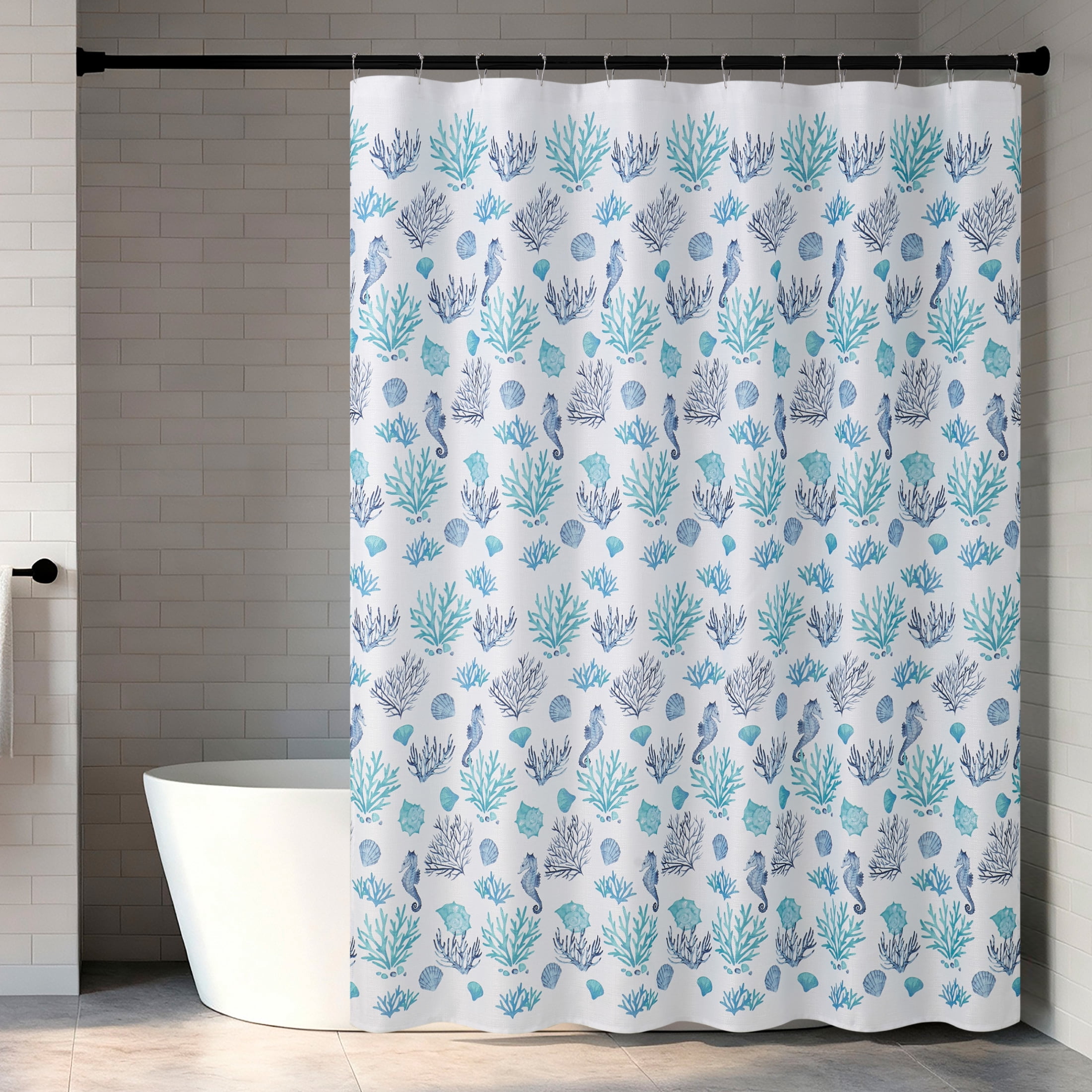 CHI South Cape Shower Curtain and Hooks Modern Washable 70" W x 72" L 13-Piece Set