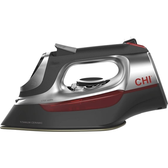 CHI Steam Iron for Clothes with 8’ Retractable Cord, 1700 Watts, 3-Way Auto Shutoff, 400+ Holes, Professional Grade, Electronic Temperature Control, Titanium Infused Ceramic Soleplate, Silver (13102)