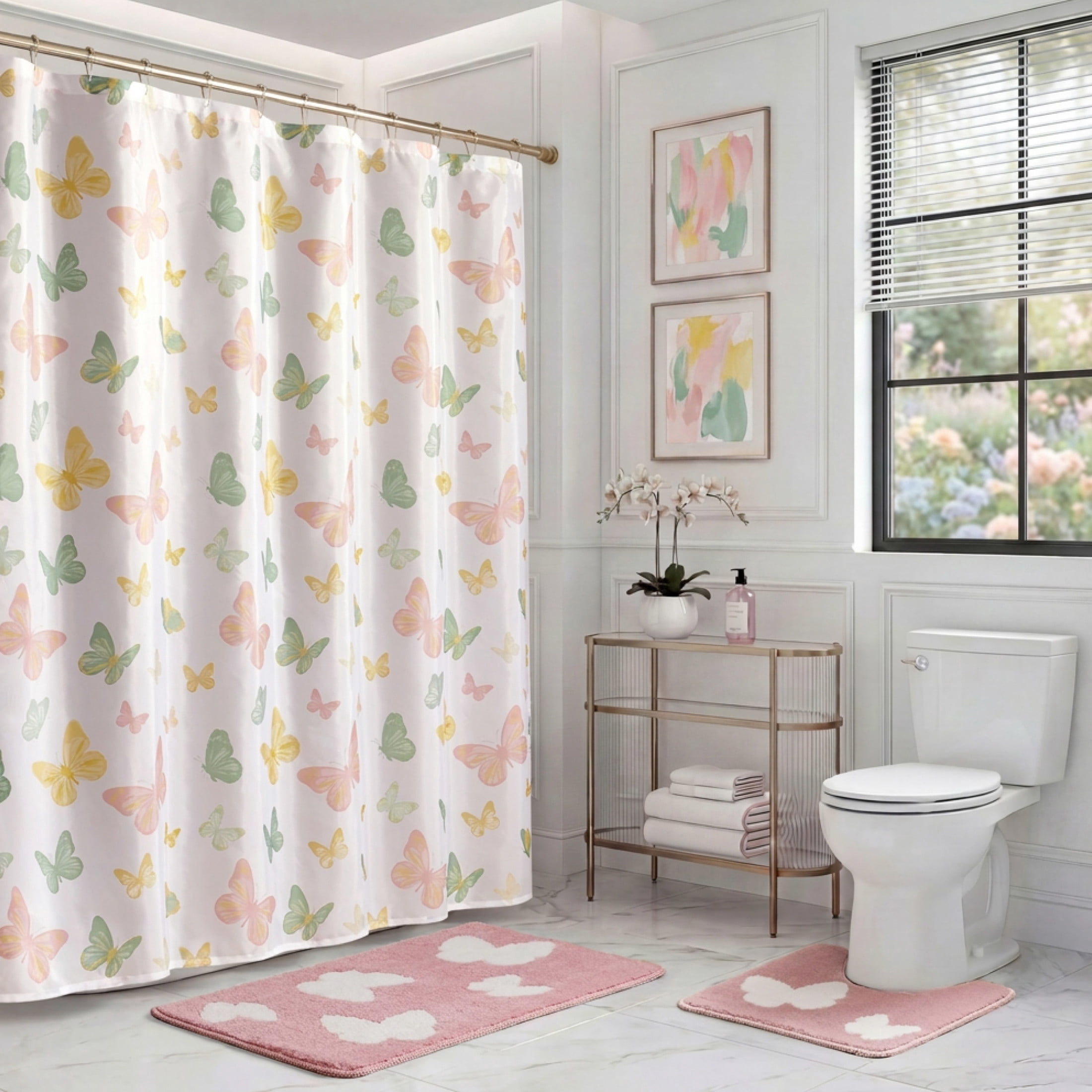CHI Vanessa Shower Curtain with Hooks and Rugs Modern Washable 72" W x 72" L 15-Piece Set