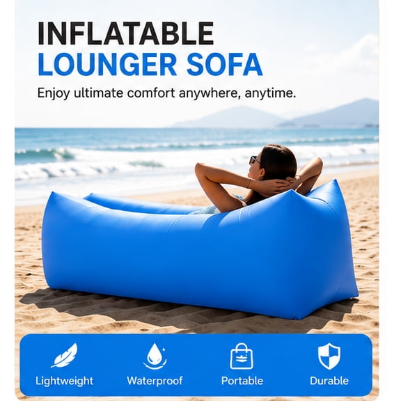 CHIBBS- Outdoor Air Lazy Quick Inflatable Lounger Sofa Bag, Outdoor camping, Beach, Festival, Concert Recliner with Storage Bag- Blue