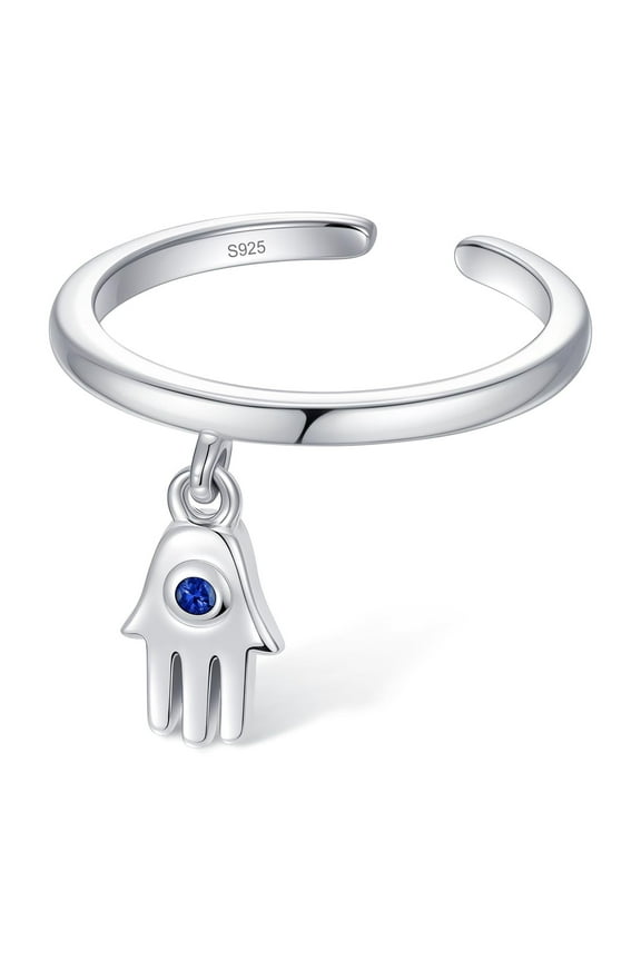 925 Sterling Silver Open Toe Ring for Women Hamsa Hand of Fatima Design Lightweight Comfortable Yoga Toe Rings Adjustable Stackable Toe Rings Boho Beach Jewelry