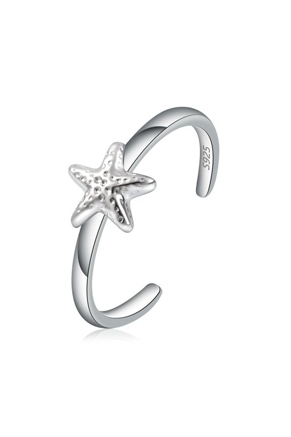 925 Sterling Silver Starfish Toe Rings for Women Adjustable Cuff Toe Finger Rings Starfish Second Toe Rings