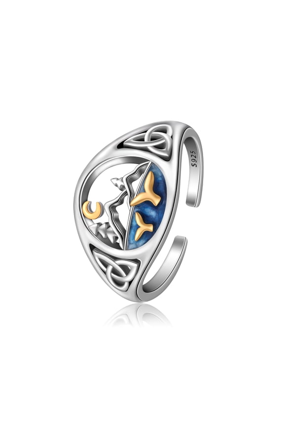 925 Sterling Silver Whales Waves Rings Ocean Open Band Ring Adjustable Steampunk Whales Rings for Women