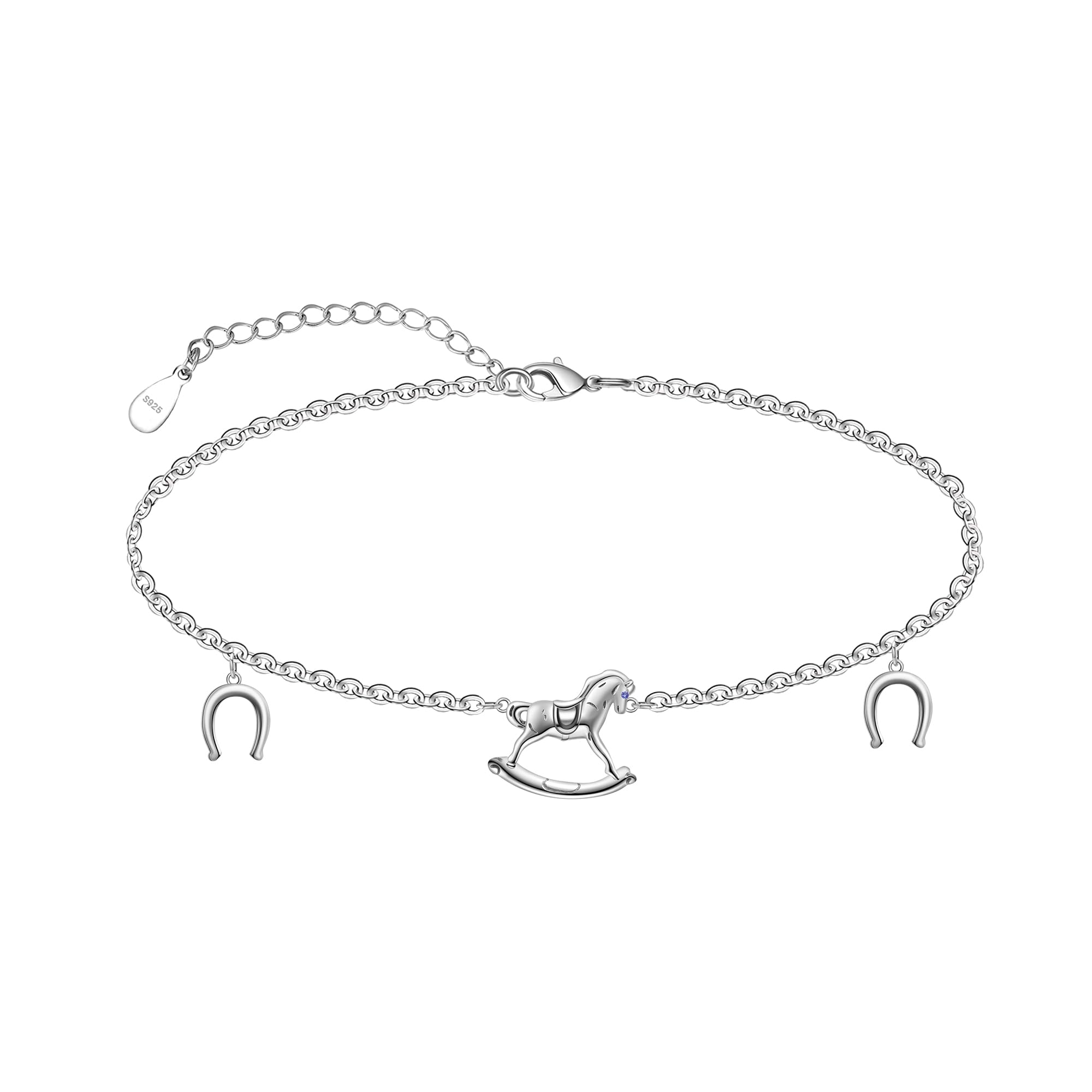 CHIC & ARTSY Carousel Anklet 925 Sterling Silver Cute Carousel Anklet Bracelets Adjustable Animal Foot Chain for Women