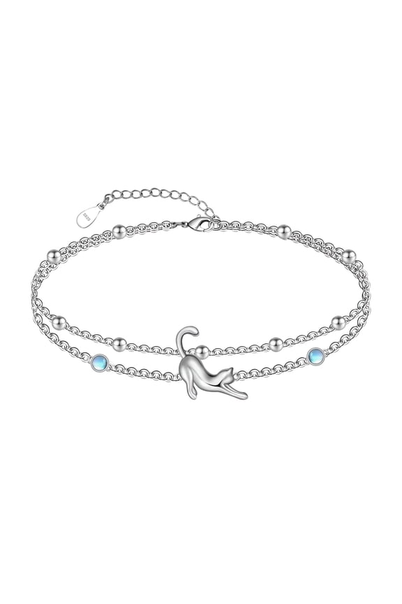 Cat Anklets 925 Sterling Silver Ankle Bracelet for Women Dainty Layered Anklets Boho Beach Foot Chains Jewelry Adjustable