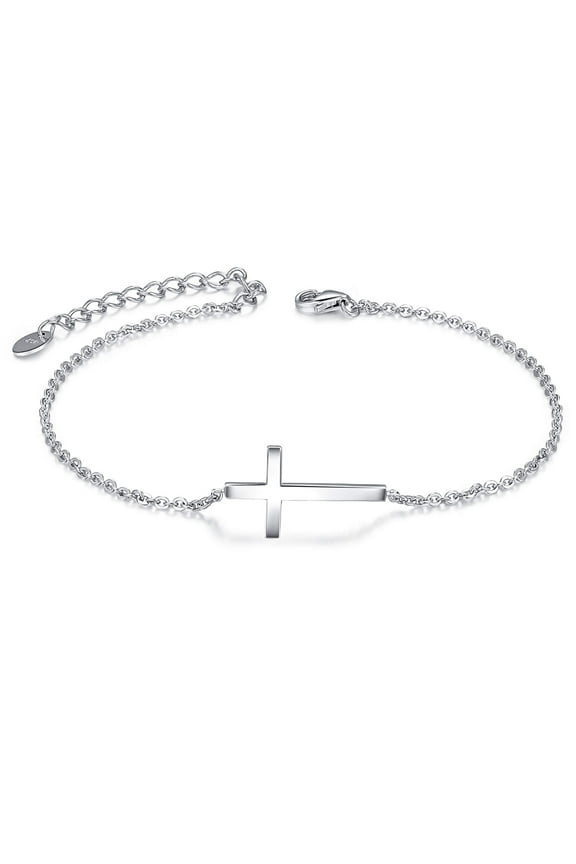 Cross Bracelet 925 Sterling Silver Sideways Cross Christian Bracelets for Women Faith Catholic Bracelet Religious Bracelets Adjustable