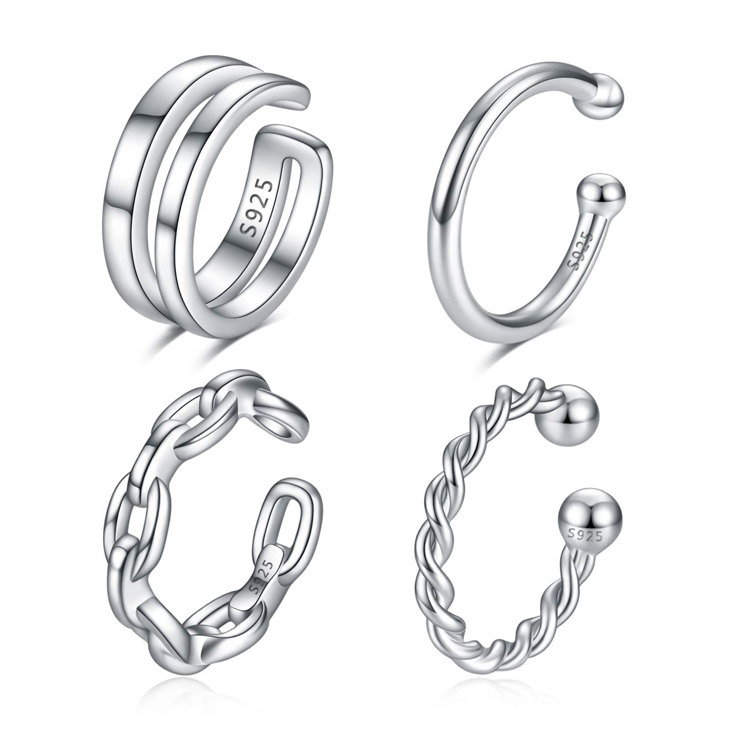Chic & Artsy Cuff Earrings 925 Sterling Silver Ear Cuff Earrings Non-Piercing Fake Helix Cartilage Cuff Earrings