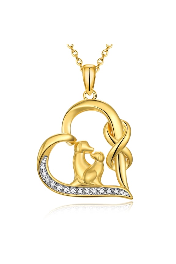 Dog Necklace for Women Gold Plated 925 Sterling Silver Dog Mom Necklace Cute Infinity Dog with Loving Heart Pendants Necklace Mom Daughter Necklace 18" Chain