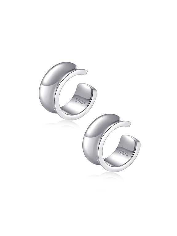 Ear Cuffs 925 Sterling Silver Huggie Ear Cuffs Wide Ear Cuffs for Women Non Piercing Adjustable Thick Cuff Earrings Set Clip On Cartilage