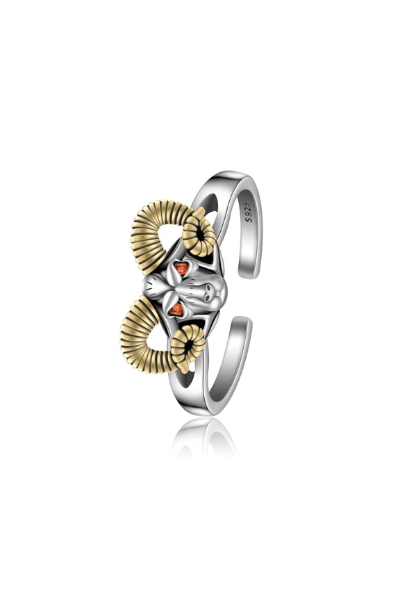 Goat Rings 925 Sterling Silver Goat head Ring Goat Horn Biker Finger Rings Goat Jewellery Rings for Women Adjustable Animal Open Ring