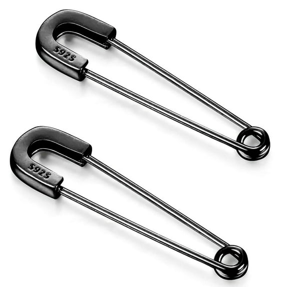 Chic & Artsy Goth Safety Pin Earrings 925 Sterling Silver Black Safety Pin Earrings Punk Paper Clip Hoop Earring for Women