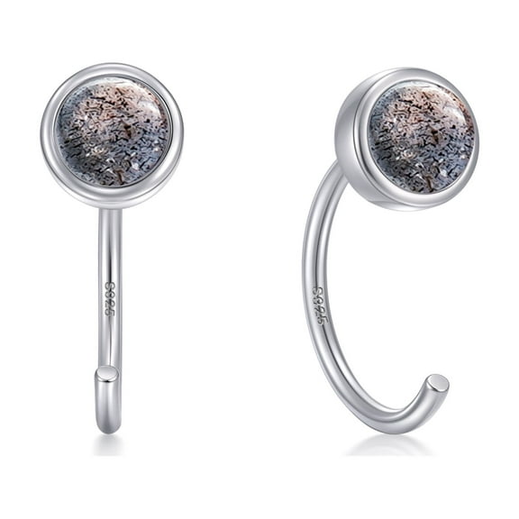 Chic & Artsy Hoop Earrings 925 Sterling Silver Half Hoop Earrings Hypoallergenic Lightweight Synthetic Labradorite Threader Hoops for Women Open Huggie hoop Earrings