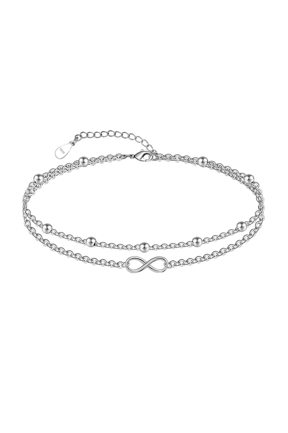 Infinity Anklet 925 Sterling Silver Infinity Layered Anklet for Women Double Layer Infinity Anklet Bracelet Cute Multi Layered Anklet Infinity Sign Chain Anklet